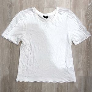 Topshop White Tee with Mesh and Embroidered Detail
